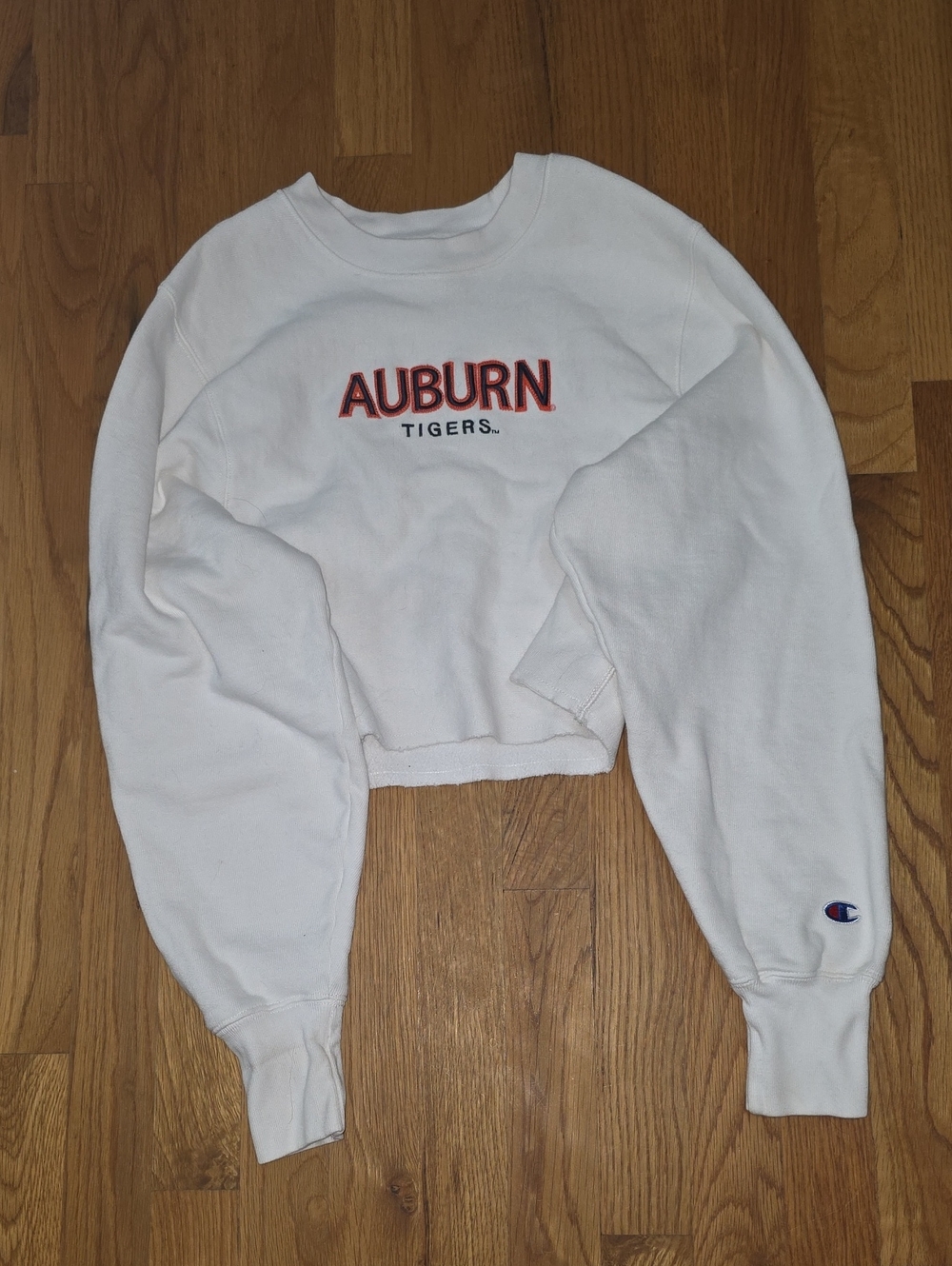 Champion Auburn Tigers White Cropped Crewneck Sweatshirt, Thick Material